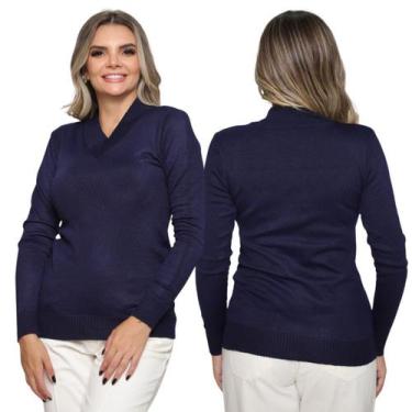 Imagem de Kit 2 Blusa Tricot Gola V Inverno Moda Casual - SP/CXX, Marinho, Único