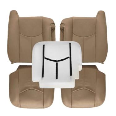 Imagem de SecosAutoparts Almofada de espuma para motorista, parte inferior e parte inferior do motorista e do passageiro e parte de trás inclinada, capa de assento de couro para substituição nº 522 adequada para Chevy Silverado GMC Sierra 1500 2500 3500 HD 2003 2004 2005 2006 2007