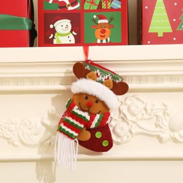 Imagem de Bolsa de presente de Natal, enfeite de pendurar em forma de rena, saco de doces de tecido de pelúcia para armazenamento de decoração de árvore de Natal