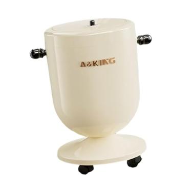 Imagem de predolo Lixeira com tampa e rodas, decorativa e móvel, ideal para banheiro, lavabo, cozinha ou qualquer outro espaço em trailers, Creme