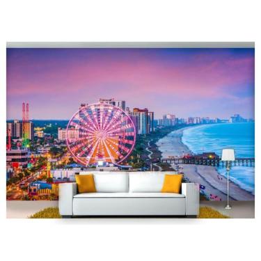 Imagem de Papel De Parede Cidade Litoral Roda Gigante Ncd212 - Você Decora