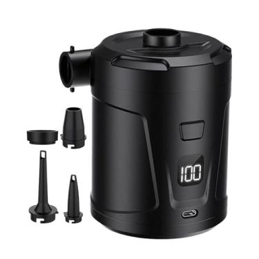 Imagem de Bomba para infláveis | Inflador elétrico com bomba de ar para piscina – Máquina infladora de tela digital, recarregável, portátil, com 4 bocais para boias de piscina, jangada, barco de acampamento