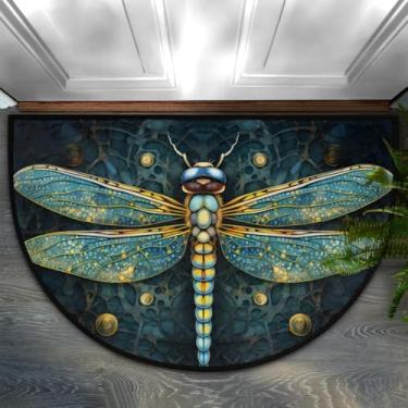 Imagem de Tapete de porta meio redondo, libélula, retrô, animal, antiderrapante, absorvente, semicírculo, tapetes laváveis, para ambientes internos e externos, pátio, cozinha, banheiro, entrada, lareira