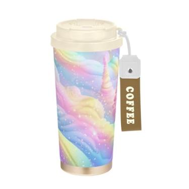 Imagem de Blueangle Caneca de café de viagem com isolamento de sorvete arco-íris - copo de aço inoxidável à prova de derramamento e vazamento para acampamento e ar livre, garrafa de água reutilizável de 500 ml