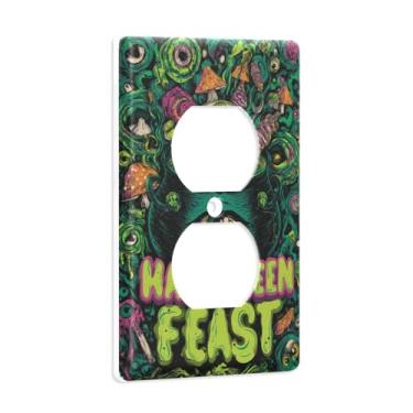 Imagem de Blueangle Placa de parede frente e verso para festa de Halloween, tamanho padrão, placas de cobertura de tomada elétrica de 1 gangue para decoração de quarto de escritório em casa, 4,53 x 2,76