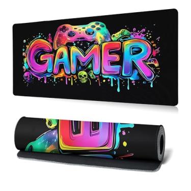 Imagem de Mouse pad Gamer preto abstrato 31,5 x 11,8 polegadas textura de crânio estética base de borracha antiderrapante grande mousepad bordas costuradas teclado mouse pad pad mesa para escritório e casa