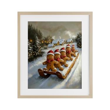 Imagem de Stupell Industries 'Gingerbread Snow Day Sledding', Impressão emoldurada sob vidro, marrom, 13 x 16