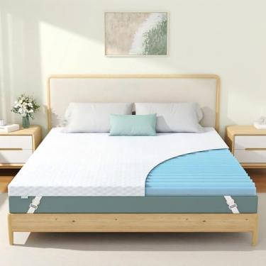 Imagem de Releep Cobertura de colchão de espuma viscoelástica de gel GG de 7,6 cm, cobertura de cama com opções macias e firmes para alívio de pressão, almofada de colchão com capa lavável removível