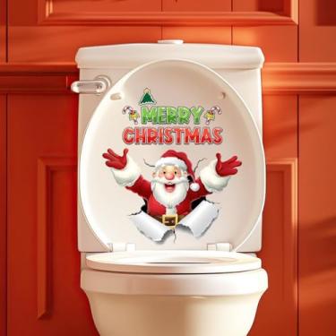 Imagem de Adesivos de parede de Natal, Papai Noel quebrando a parede, adesivo de vinil autoadesivo 3D, adesivo de parede de Papai Noel, decoração de Natal removível de inverno para geladeira quarto casa