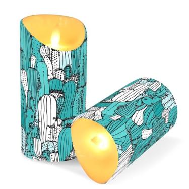 Imagem de ATTX Pacote com 2 velas sem chama de cacto – Velas de pilar LED de 7,6 cm x 15 cm com controle remoto e temporizador para casa, casamento, decoração de acampamento #75