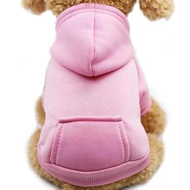 Imagem de Moletom com capuz para cães de inverno com bolsos e chapéu, roupas quentes para cães pequenos, casaco de cachorro e gato (rosa P)