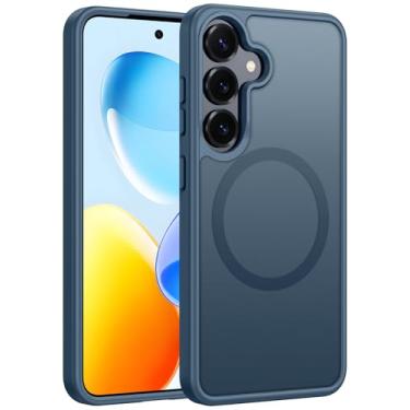 Imagem de FNTCASE Capa para Samsung Galaxy S25: Capa para celular translúcida com textura fosca magnética de grau militar - Capa protetora protetora fina e resistente à prova de choque - 15,7 cm (azul)