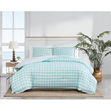 Imagem de Scout Conjunto de edredom Queen 100% algodão Barnaby Checkham em branco e turquesa, todas as estações, tamanho adulto, certificado Oeko-TEX