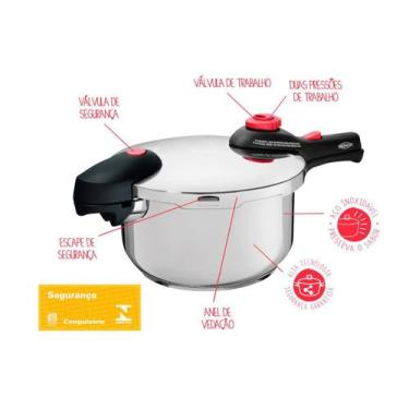Imagem de Panela De Pressao Inox Supra 4,5L Brinox 22x19,5 cm Com Fundo Triplo, 
