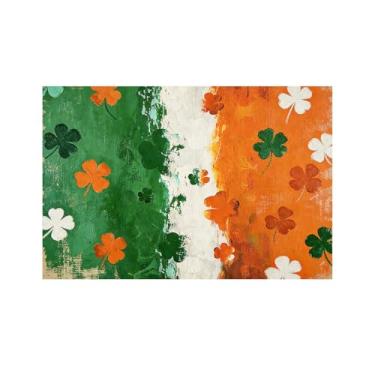 Imagem de Tapete de entrada de 6,5 m x 3 m, trevo irlandês, verde, laranja, tapete para área interna, lavável, antiderrapante, para entrada de apartamento