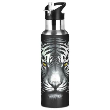 Imagem de Burbuja Garrafa de água de aço inoxidável Black Tiger, garrafas de água isoladas a vácuo com tampa de canudo para esportes, academia, escola - à prova de vazamento e suor, sem BPA, 946 ml
