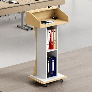 Imagem de Suporte de pódio móvel com rodas - Púlpito de professor resistente, design elegante para sala de aula, igreja, restaurante - prateleira portátil para apresentador (cinza)
