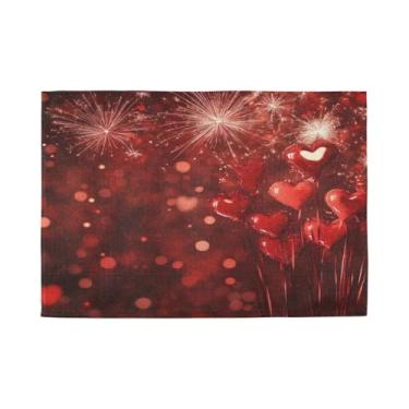 Imagem de Burbuja Jogo americano de fogos de artifício com coração dos namorados, conjunto de 4, tapetes de mesa laváveis antiderrapantes, resistentes ao calor, para cozinha, mesa de jantar, ambientes internos