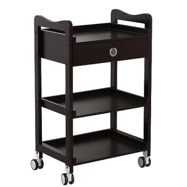 Imagem de Carrinho de beleza de madeira de 3 camadas com gavetas - Carrinho de armazenamento grande com rodízios silenciosos, multifuncional e fácil de montar, perfeito para salão de beleza ou uso doméstico