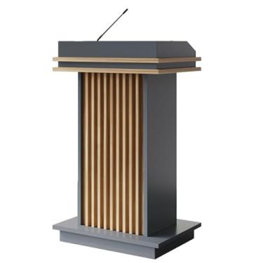 Imagem de Suporte de pódio profissional com rodas, púlpito de madeira com armazenamento, suporte de apresentação móvel para eventos, igrejas, casamentos, escolas, mesas de recepção