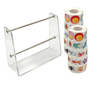 Imagem de Dispensador de etiquetas ajustável de acrílico com 10 rolos de 2,5 cm de adesivos coloridos, suporte de rolo de adesivos, organizador de fita transparente para escritório, escola, casa, mesa