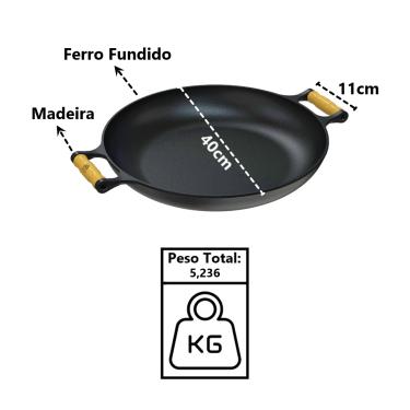 Imagem de Frigideira Paella Ferro Fundido Alça Madeira Sem Tampa 40cm