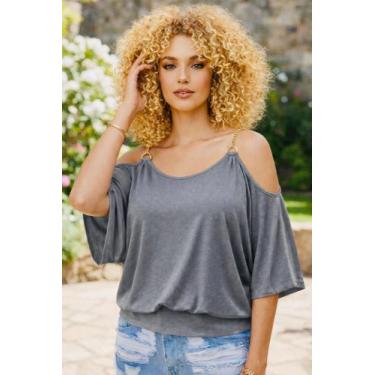 Imagem de Blusa Femenina Viscolaycra Ombro Vazado De Corrente Alcinha - modanasc