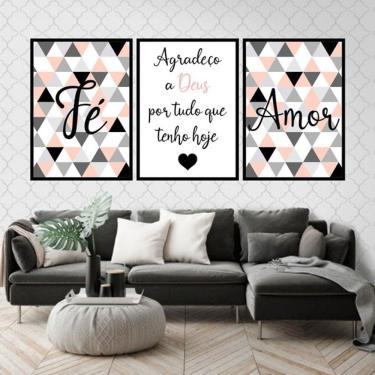 Imagem de Kit 3 Quadros Decorativos Fé e Amor - Triângulos