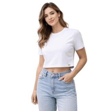 Imagem de Blusa Cropped Manga Curta Básica Feminina Lunender 00019 Branca-Feminino