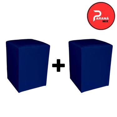 Imagem de Kit 2 Puff Banqueta Quadrado Macio Decorativo Fofo Assento em Espuma Suede Azul e Marfim