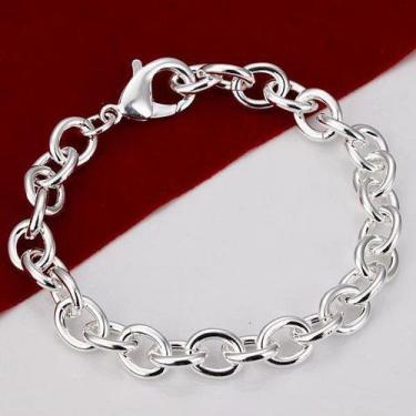 Imagem de Pulseira Folheada Prata 925 Elos 20cm Corrente Masculina Banhada Luxo 
