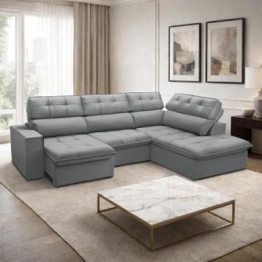 Imagem de Sofá 4 Lugares Retrátil Reclinável Chaise Direito 288cm Solin F04 Velu