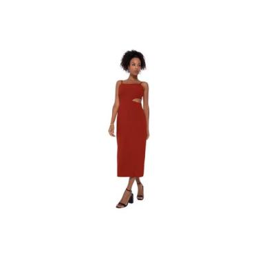 Imagem de Vestido feminino midi recorte reto e fenda costas - enfim, GG, Marrom