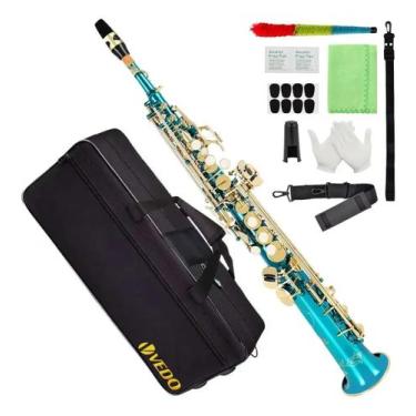 Imagem de Saxofone Soprano Vedo Em Si Bemol Com Estojo E Boquilha, Azul Claro