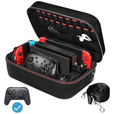 Imagem de ivoler Estojo de armazenamento para Nintendo Switch/para Switch modelo OLED (2021), bolsa mensageiro rígida protetora portátil com forro macio 18 jogos para console de switch Pro, acessórios de controle preto