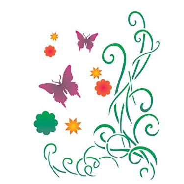 Imagem de Stencil de Acetato para Pintura OPA 20X25 2261 Cantoneiras Borboletas e Arabescos