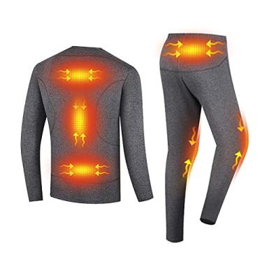 Imagem de Conjunto de roupa íntima masculina calças térmicas para homens leggings de aquecimento elétrico USB para inverno ao ar livre sem bateria, cinza, M