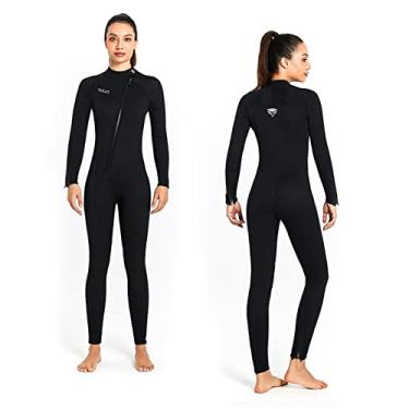 Imagem de Roupas molhadas para mulheres homens 3 mm neoprene traje de mergulho de corpo inteiro para água fria, mangas compridas zíper frontal maiô térmico de uma peça para surfe, snorkeling caiaque natação canoagem, mulheres, preto