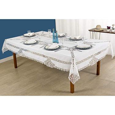 Imagem de Toalha de mesa Classic quadrada para 8 lugares com renda richelieu branca - Rafimex
