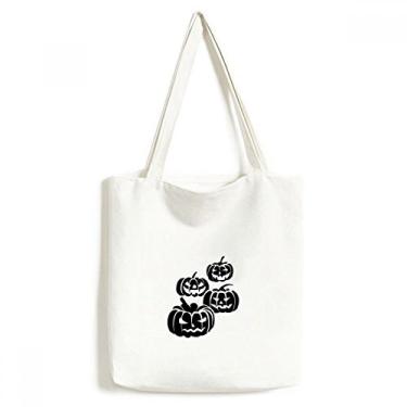 Imagem de Bolsa de lona preta de abóboras de Halloween bolsa de compras casual bolsa de compras