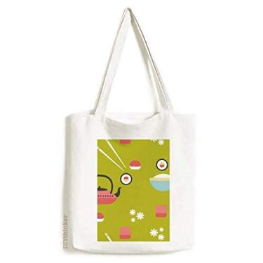Imagem de Arroz xícara de chá de sushi japonês, sacola de lona, bolsa de compras, bolsa casual