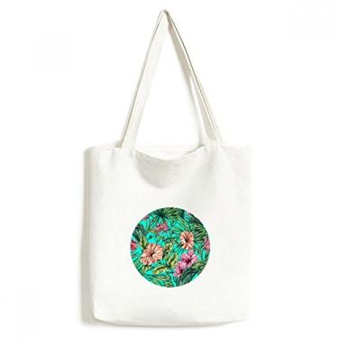Imagem de Bolsa de lona verde com folhas de flor e bolsa de compras casual