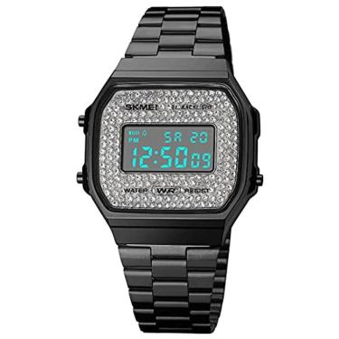 Imagem de Relógio digital Relógio eletrônico LED com pulseira de aço inoxidável (preto diamante)