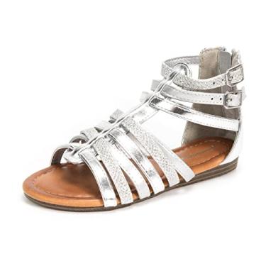 Imagem de FUNKYMONKEY Sandálias femininas com tiras de gladiador rasteira, estilo pescador, com tiras cruzadas, Prata/Kk, 4 Big Kid