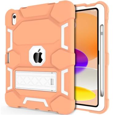 Imagem de CCMAO Capa para iPad (A16) 11ª/10ª geração (2025/2022), iPad 10ª com suporte e porta-lápis, capa protetora híbrida resistente à prova de choque de três camadas para mulheres, laranja + branco