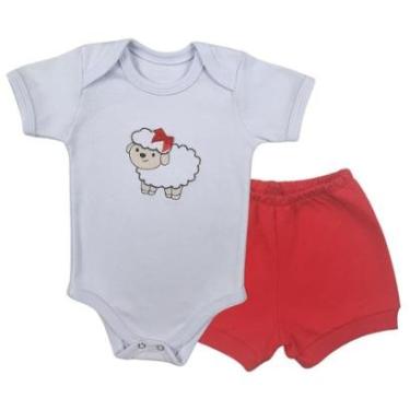 Imagem de Conjunto Body Manga Curta Bordado Ovelhinha e Short Tapa Fralda - Roupa Bebê Menina-Masculino