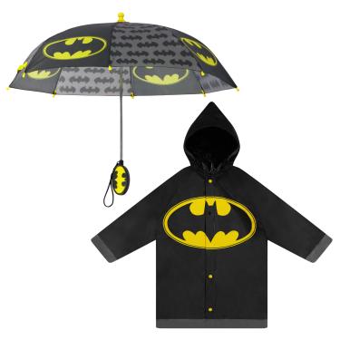 Imagem de DC Comics Guarda-chuva Infantil e Conjunto de Roupas de Chuva para Meninos, Batman Preto, Tamanho LARGE, Idade 6-7