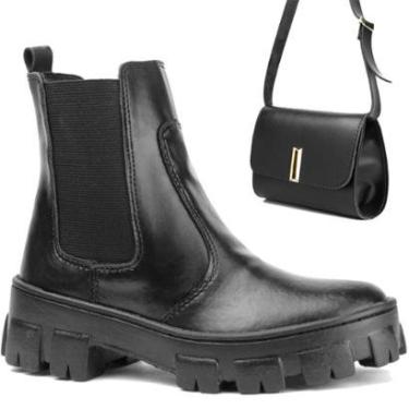Imagem de Bota Chelsea Tratorada Feminina Coturno Blogueiras Moda + Bolsa Transversal-Feminino