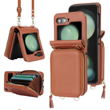 Imagem de Asuwish Capa de telefone para Samsung Galaxy Z Flip 6 5G 2024 capa carteira com suporte para cartão de crédito slot com zíper alça transversal cordão de bloqueio RFID bolsa fina ZFlip6 Z6 G Flip6 6Z