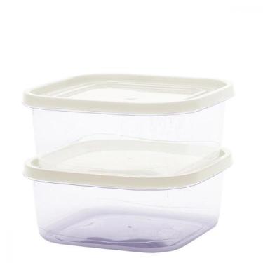 Imagem de Kit 2 Potes Marmitas Quadrados Vasilhas Plástico Hawaii Armazenar Alim